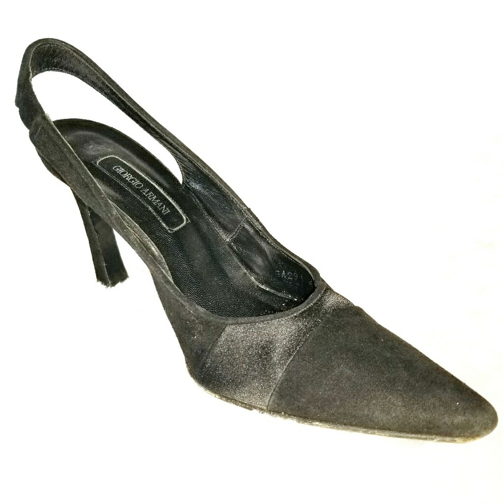Giorgio Armani Black Suede Sling Back Pointed Toe